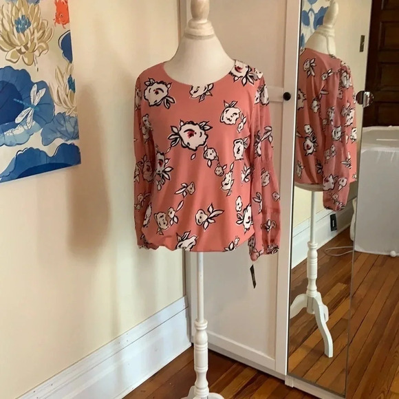 Alfani Pink Abstract Floral Long Sleeve Spring Top Elastic Waist- NWT - Size L - Picture 1 of 10